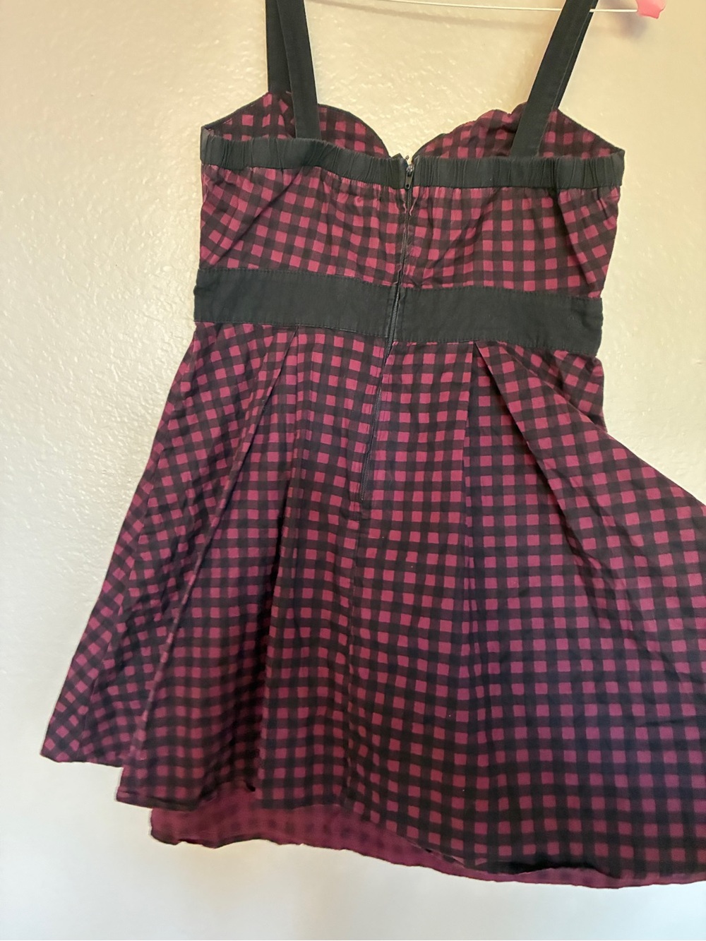 Hot Topic Size L Black Maroon Checked Babydoll Dress Buttons Y2K Grunge Alt - Picture 6 of 8